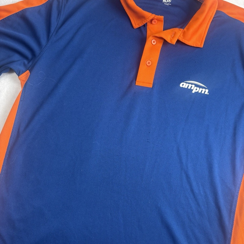 AMPM Blue Orange Short Sleeve Collared Employee Shirt Men's Large - Picture 3 of 11